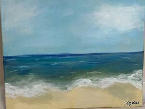 Hand Painted Original Acrylic Painting on Canvas Calm Seascape OOAK 16X20 signed